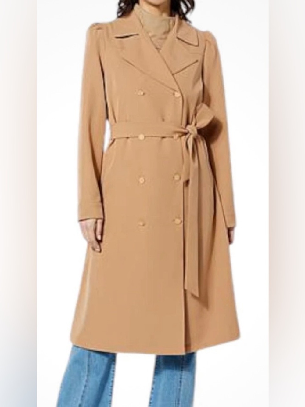 G by Giuliana Camel Double-Breasted Tie-Waist Trench Coat-NWOT